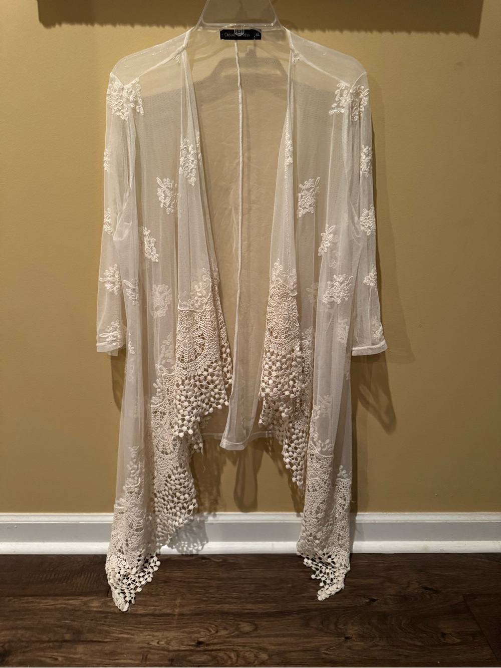 Casual Express Cream Sheer Embroidered Lace Trim Cardigan Kimono Boho 2XL